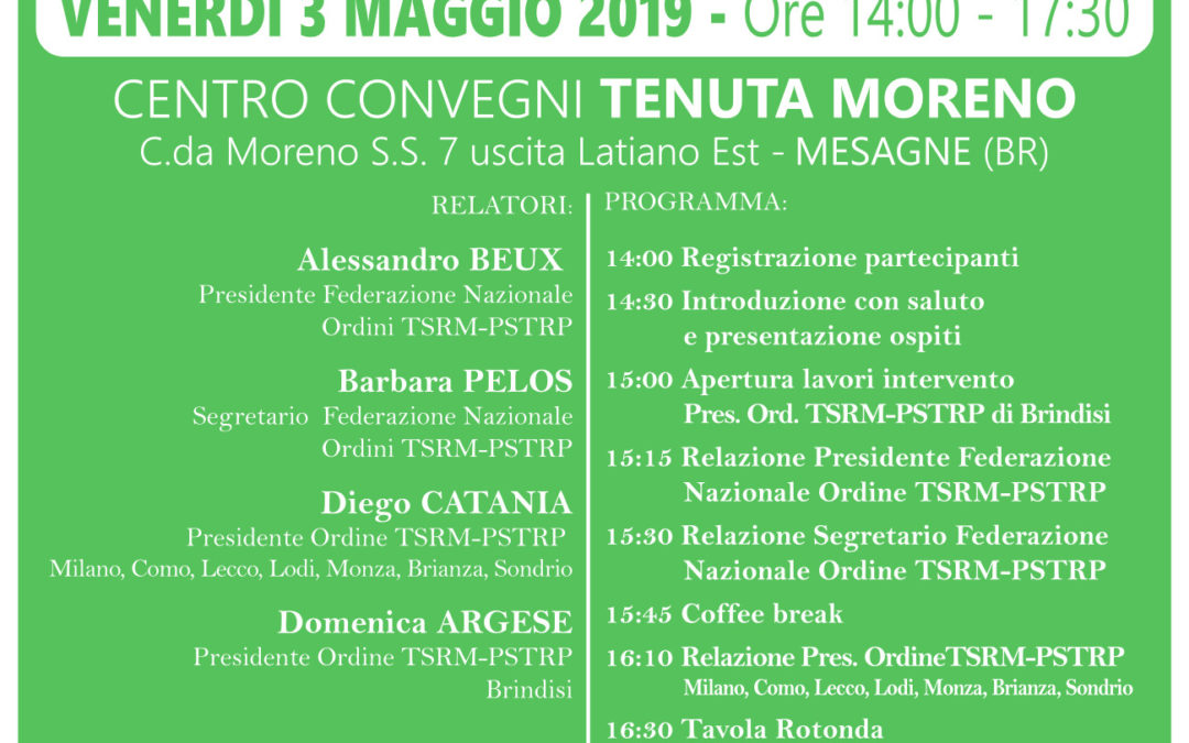 L’ORDINE TSRM-PSTRP DI BRINDISI INCONTRA LE 19 PROFESSIONI SANITARIE, LE AMR E I PROFESSIONISTI